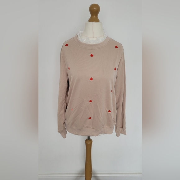 SHEIN Frenchy Heart Embroidery Contrast Lace Sweatshirt Size M UK 10 - Picture 13 of 13